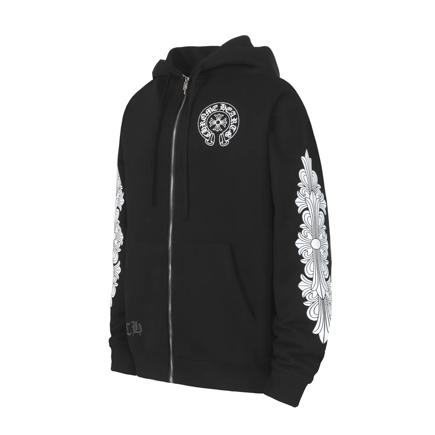 Q8—P230 -Chrome Hearts/Chrome Hearts printed zipper sweatshirt cardigan jacket -420 grams of high-density, high-quality wool, soft, delicate and skin-friendly, soft and silky to the touch, warm and skin-friendly -The hardware zipper accessories are all customized and full of details -Colour: black white -Size: S M L XL